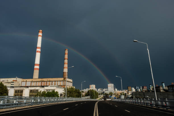 istock View of a thermal power station with a rainbow. 1014721826