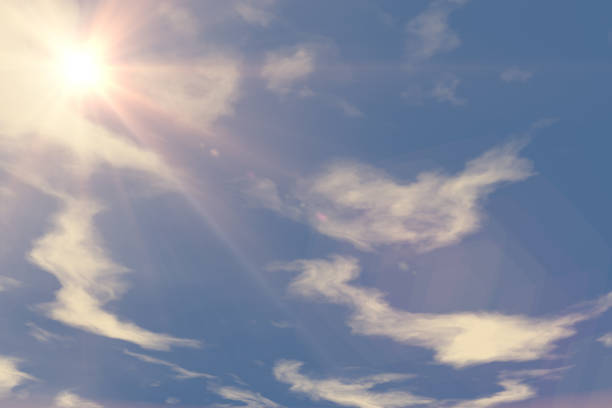 istock Sun on blue sky with clouds, Solar Energy Concept 1014722074