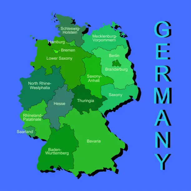 Vector illustration of Colorful Germany political map with regions on blue background