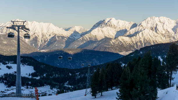 istock Panorama view of Mountains with cable car / lift 1014745770
