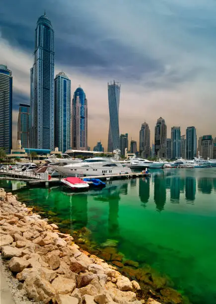 Sunny dubai marina skyline, Dubai, United Arab Emirates