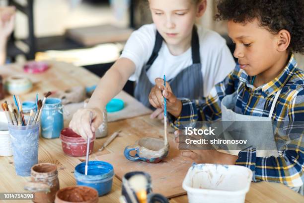 Painting Clay Cup Stock Photo - Download Image Now - Child, Art, Painting - Activity