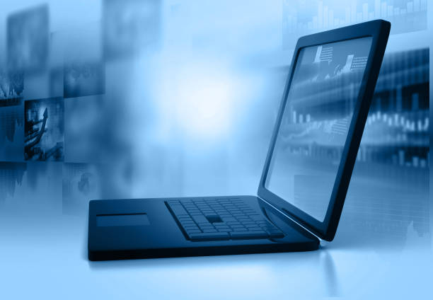 istock Laptop with business graph information diagrams 1014758610