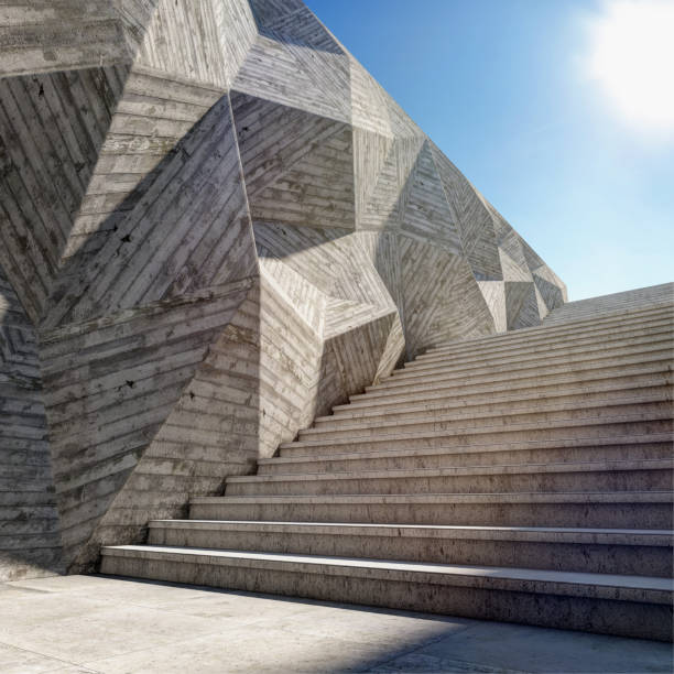 Architectural element of concrete wall with stairs up