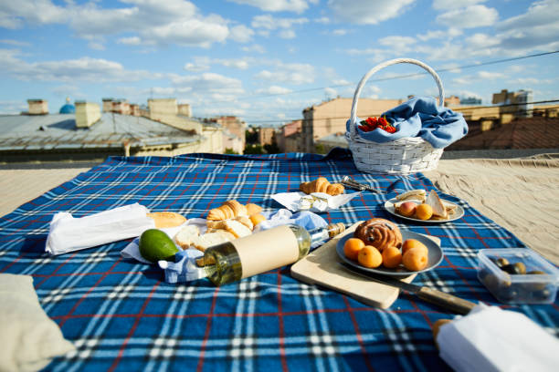 istock Modern picnic with wine on roof 1014767540