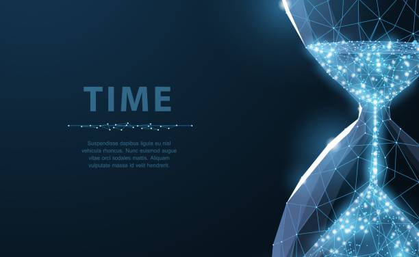 砂時計。低ポリ ワイヤ フレーム砂時計はドットと星と暗い青色の背景の星座に似ています。 - hourglass time timer measuring点のイラスト素材／クリップアート素材／マンガ素材／アイコン素材