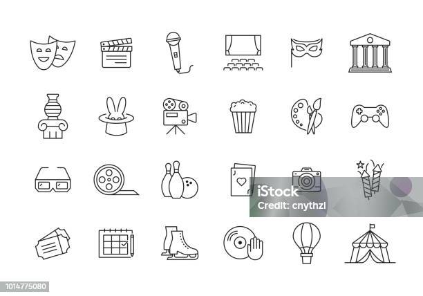 Entertainment Line Icon Set Stock Illustration - Download Image Now - Icon Symbol, Theatrical Performance, Movie Theater