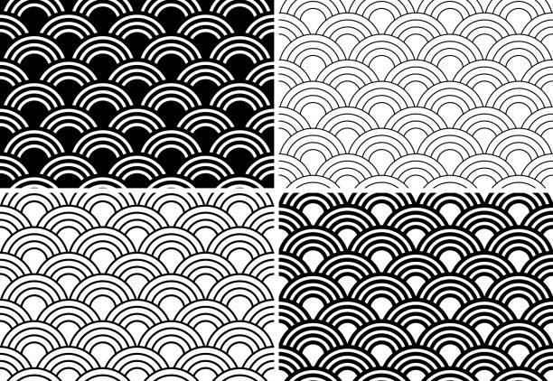 Japanese seamless circle abstract wave pattern Japanese seamless circle abstract wave pattern seigaiha stock illustrations