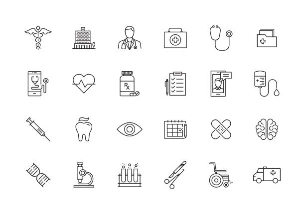 HEALTHCARE AND MEDICAL LINE ICON SET HEALTHCARE AND MEDICAL LINE ICON SET medicine icons stock illustrations