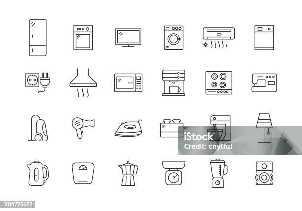 Household Line Icon Set Stock Illustration - Download Image Now - Icon Symbol, Appliance, Kitchen