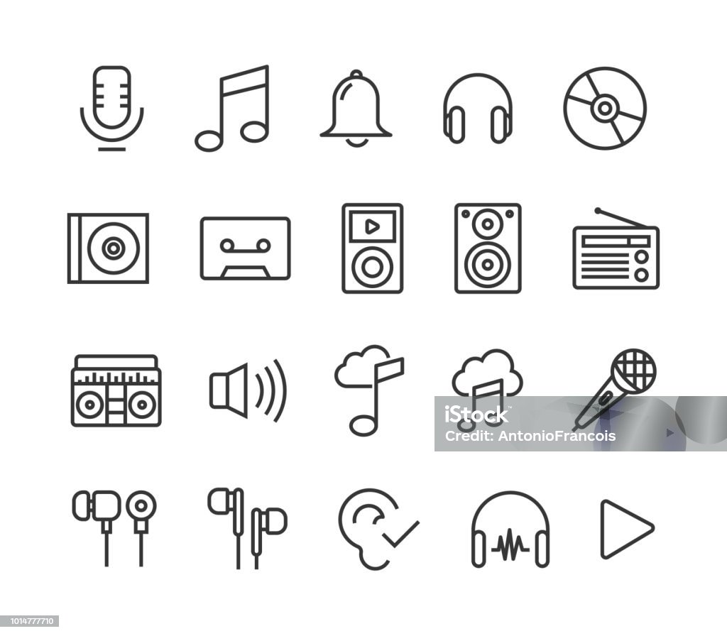 Conjunto de música los iconos vectoriales editables movimiento. 48 x 48 Pixel Perfect. - arte vectorial de Ícono libre de derechos