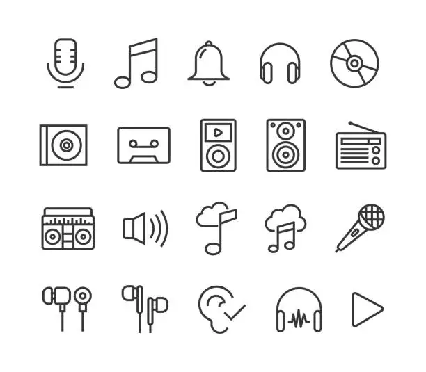 Vector illustration of Set of Music Icons Vector Editable Stroke. 48x48 Pixel Perfect.