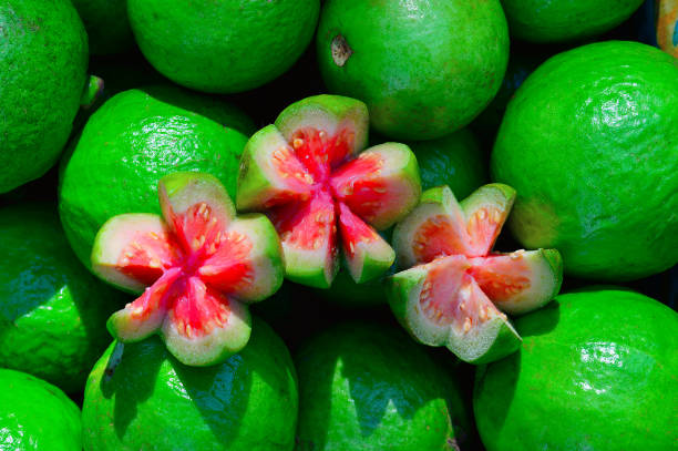 Pink guava for sale, Pune stock photo