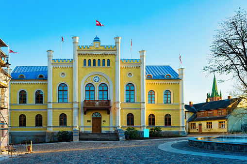 Town Hall in the Central Square in Kuldiga in Kurzeme in Western Latvia. It used to be called Goldingen.