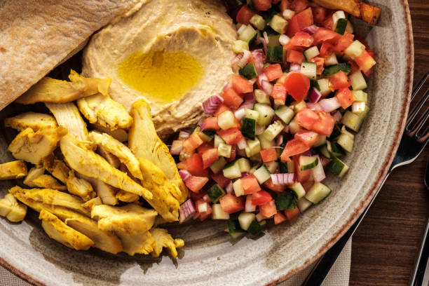 istock Shwarma in a plate with hummus and salad. 1014784044
