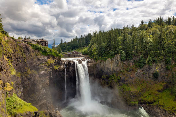 Snoqualmie Falls in Washington State on a cloudy day stock photo