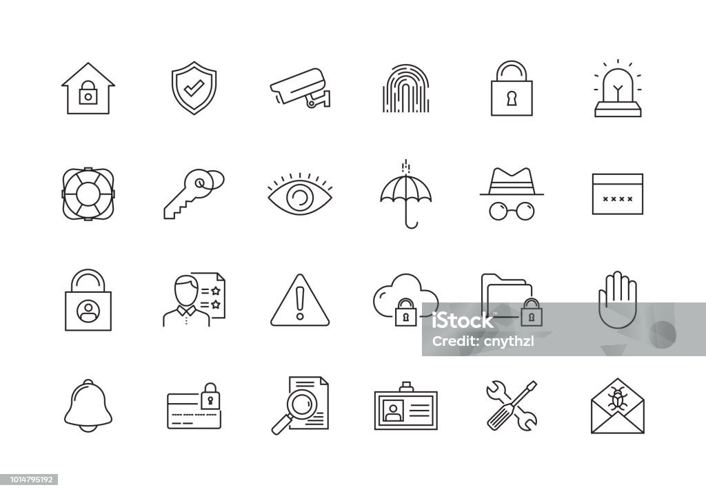 SECURITY AND PROTECTION LINE ICON SET Icon Symbol stock vector