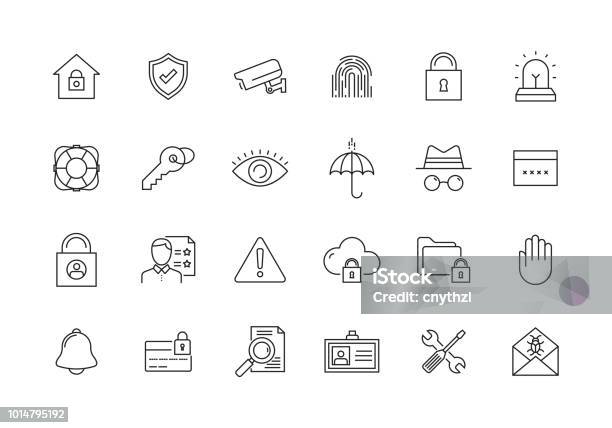 Security And Protection Line Icon Set Stock Illustration - Download Image Now - Icon Symbol, General Data Protection Regulation, Control