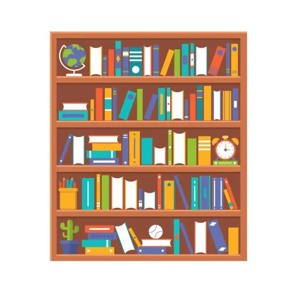 Vector illustration of Book shelf and stationary, flat design back to school theme