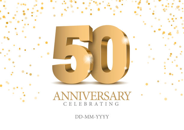 Anniversary 50. gold 3d numbers. Anniversary 50. gold 3d numbers. Poster template for Celebrating 50th anniversary event party. Vector illustration number 50 stock illustrations