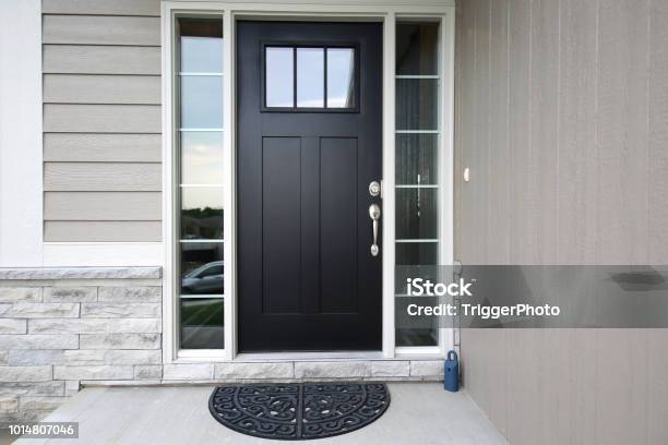 Black Front Door Stock Photo - Download Image Now - Door, Front Door, House