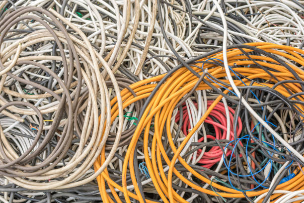 Various cable scrap as background on the subject of recycling