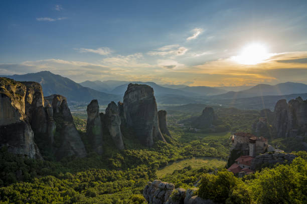 istock Meteora Beautiful Stone shapes and Mountains with Monastery on them in Greece 1014809674