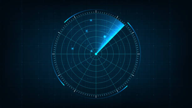 Radar Digital blue realistic radar with targets on monitor in searching. Air search . Military search system . Navigation interface wallpaper . Navy sonar. radar stock pictures, royalty-free photos & images