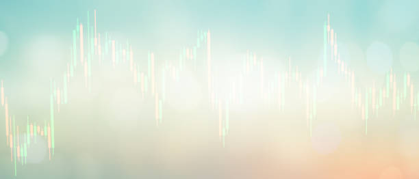 Abstract blurred double exposure of stock graph market exchange data board with light and soft color gradient background concept.