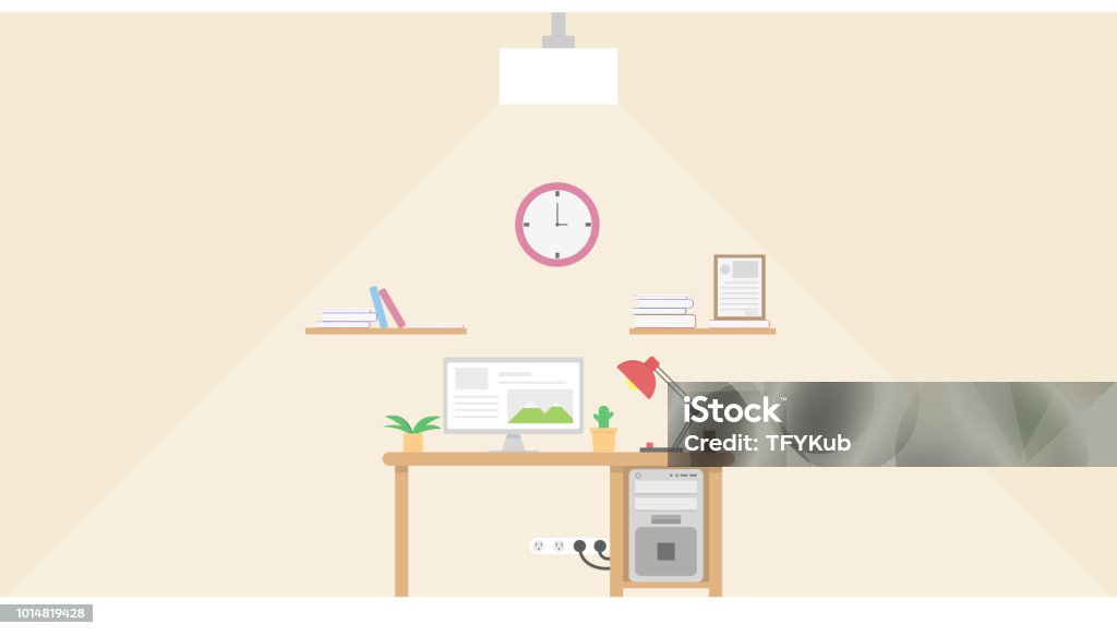 Interior Office Room Design With Computer And Accessory Designvector ...