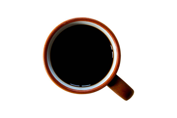 istock Black coffee isolated on white background. Top view. Free space for text. 1014824582