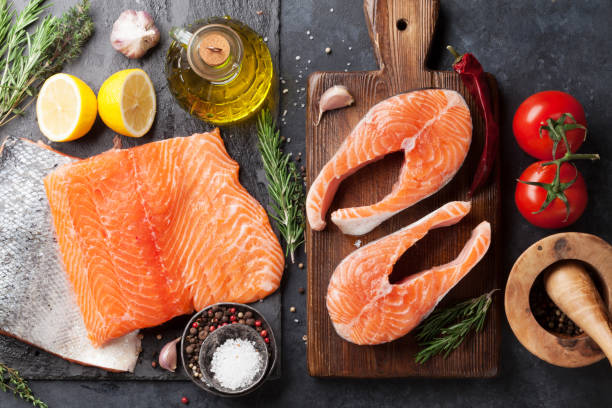 istock Raw salmon fish steaks and fillet 1014828510