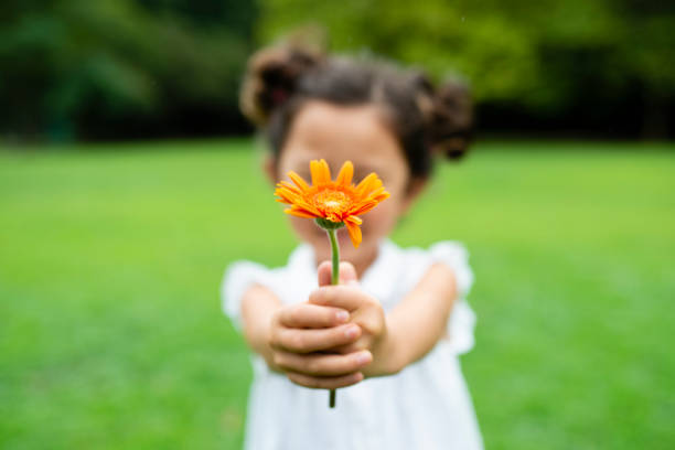 chica con flores - beautiful caucasian one person romance fotografías e imágenes de stock