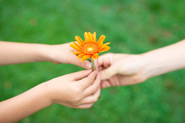 istock Parent and child handing flower 1014834658