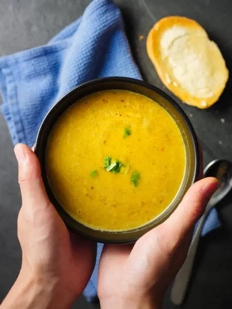 Photo of Healthy butternut squash,red lentils and coriander soup