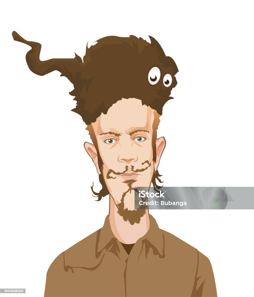 Quirky hunter and his animal on his head as a hunter hat looking directly vector illustrations for character design, hunting and cartoon concepts Character design, hunting and cartoon concepts 20-29 Years stock vector