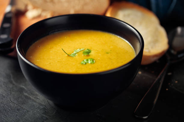 Healthy butternut squash,red lentils and coriander soup