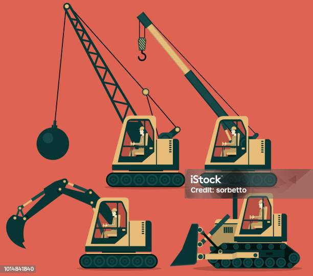 Construction Machinery Stock Illustration - Download Image Now - Wrecking Ball, Backhoe, Crane - Machinery