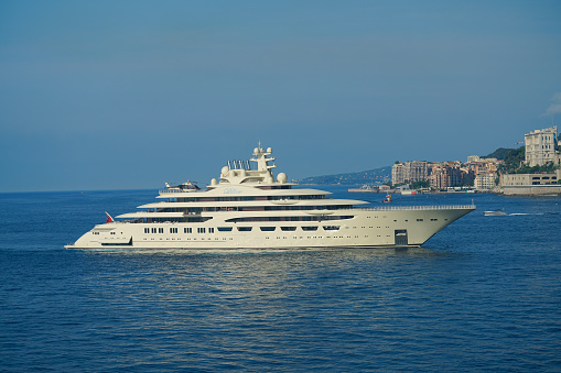 The Dilbar Super Yacht was Mored outside of Monte Carlo in the Mediterranean Sea. On the 27th July 2018. With his Dilbar registered Helicopter.