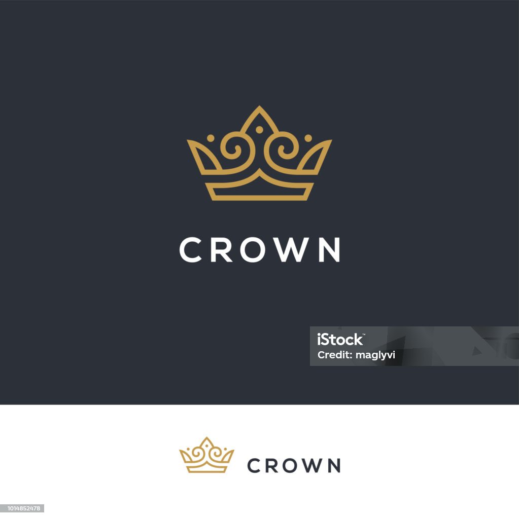 Linear elegant crown icon. Linear elegant crown icon in golden color. Royal, luxury vintage symbol. Crown - Headwear stock vector