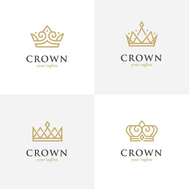 Vector illustration of Four linear crown icons.