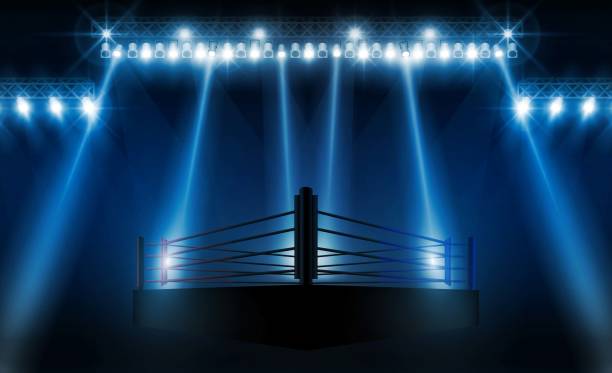 boks ring arena vs litery do sportu i walki konkurencji. walcz i projektu meczu. oświetlenie wektorowe - wrestling stock illustrations