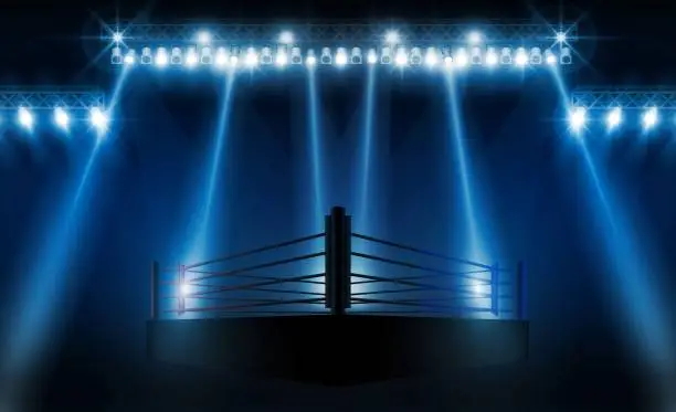 Vector illustration of Boxing ring arena vs letters for sports and fight competition. Battle and match design. Vector illumination