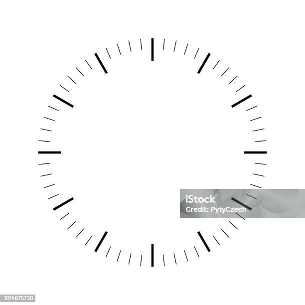 시계 얼굴입니다 빈 시간 다이얼입니다 대시는 분 및 시간을 표시합니다 간단한 평면 벡터 일러스트 레이 션 벽 시계에 대한 스톡 벡터 아트 및 기타 이미지