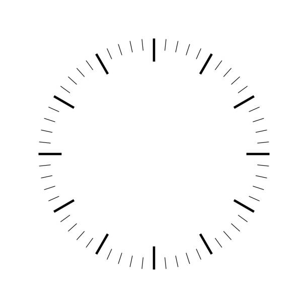 Clock face. Blank hour dial. Dashes mark minutes and hours. Simple flat vector illustration Clock face. Blank hour dial. Dashes mark minutes and hours. Simple flat vector illustration. clock face stock illustrations