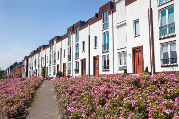 White modern houses in a row in Lansingerland in the Netherlands