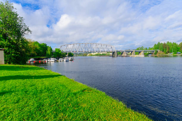 View of a train bridge in Savonlinna View of lake and a train bridge in Savonlinna, Finland etela savo finland stock pictures, royalty-free photos & images