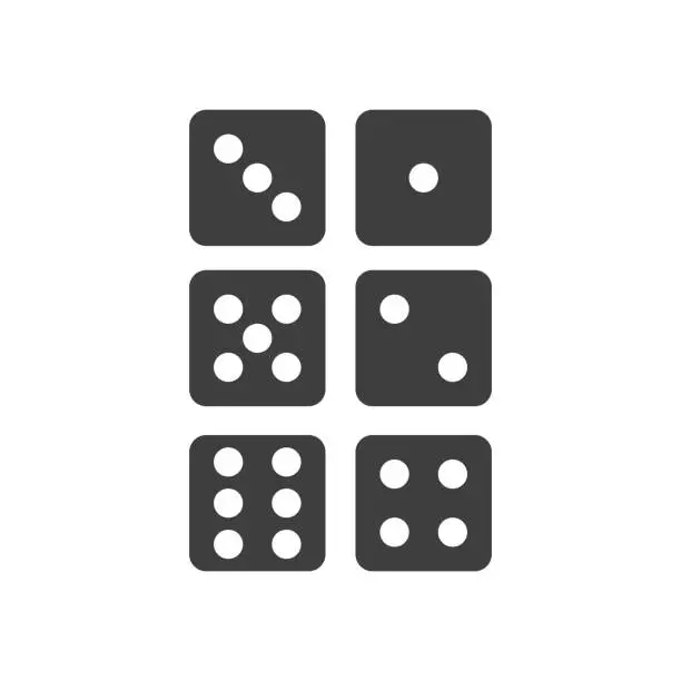 Vector illustration of Icons of the six sides of the game dice. Vector illustration on white background.