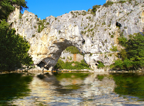 Arc narturel of rocks above the river Ardèche in France, Europe