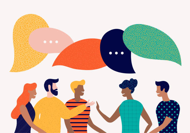 bildbanksillustrationer, clip art samt tecknat material och ikoner med platt stil vektorillustration, diskutera sociala nätverk, nyheter, chat, dialog tal bubblor - grupp av människor illustrationer